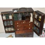 AN EARLY 19TH CENTURY MAHOGANY APOTHECARY'S CABINET, with brass swan neck carrying handle to the top
