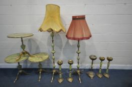 A SELECTION OF FRENCH ONYX STYLE AND BRASS OCCASIONAL FURNITURE, to include three circular tripod