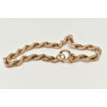 A 9CT GOLD ROPE TWIST BRACELET, fitted with a spring clasp, hallmarked 9ct Birmingham, length 190mm,