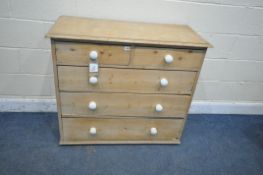 A PINE CHEST OF TWO SHORT OVER THREE LONG DRAWERS, width 102cm x depth 45cm x height 90cm (condition