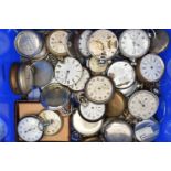 A BOX OF ASSORTED POCKET WATCHES AND STOP WATCHES, a boxed 'Fidlay & Co' stop watch, novelty