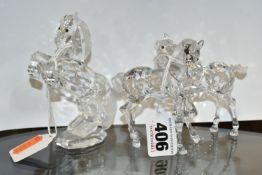 TWO BOXED SWAROVSKI CRYSTAL SCULPTURES OF HORSES, comprising a Foals Clear figure group no 627637,
