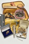 A TRAVEL CASE WITH ITEMS, to include two silver 'Walker & Hall' propelling pencils, each