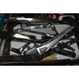 A QUANTITY OF ASSORTED PIECES OF CHROME CAR TRIM, to include a boot lock and a glazed