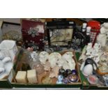 THREE BOXES AND LOOSE CERAMICS, GLASS, LIGHT FITTINGS AND OTHER HOMEWARES, to include boxed and