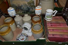 TWO BOXES OF BOOKS AND STONEWARE POTS, comprising ten volumes of The History Of The Great European