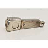 A LATE 20TH CENTURY SILVER CIGAR CUTTER, engine turned pattern with manual mechanism, hallmarked '