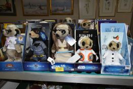 A COLLECTION OF BOXED MEERKAT SOFT TOYS, from the T.V. commercials, many with 'Certificates of
