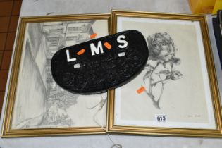 AN L.M.S D SHAPED CAST IRON WAGON PLATE, 'L.M.S standard 12 ton 602853', front has been repainted,