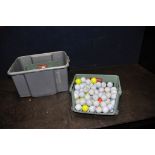A PLASTIC BOX CONTAINING USED GOLF BALLS from Titleist, Callaway, Dunlop etc