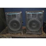 A PAIR OF PEAVEY EUROSYS 3 PA SPEAKERS with jack inputs (one horn inoperable) (Condition some fabric