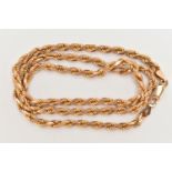 A 9CT GOLD ROPE TWIST CHAIN, fitted with a lobster clasp, hallmarked 9ct London import, length