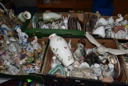 SEVEN BOXES OF CERAMICS AND ORNAMENTS, to include a large quantity of figurines, vases, planters and