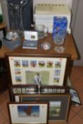 GOLFING INTEREST, a group of prints, boxed Waterford crystal and other golfing related items,
