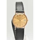 A GENTS 9CT 'VICTOR' WRISTWATCH, quartz movement, round gold dial signed 'Victor', baton markers,