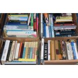 FOUR BOXES OF BOOKS containing approximately 85 miscellaneous titles in hardback and paperback