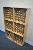 SIX SEPERATE WINE RACKS, with a pine open frame, each measurement 51cm squared x depth 30cm (