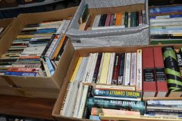 SIX BOXES OF BOOKS containing approximately 245 titles in hardback and paperback formats and