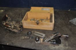 A CASED STANLEY No55 PLOUGH PLANE with 48 cutters and attachments, a Stanley Bailey No4 plane, a