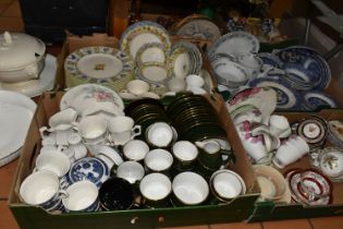 FOUR BOXES OF TEA AND DINNERWARE, comprising a large quantity of green and gold French Apilco