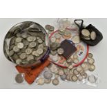 A BISCUIT TIN FULL OF SILVER COINAGE, to include over 2650 grams of Pre 1947 .500 mainly Silver