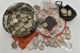 A BISCUIT TIN FULL OF SILVER COINAGE, to include over 2650 grams of Pre 1947 .500 mainly Silver