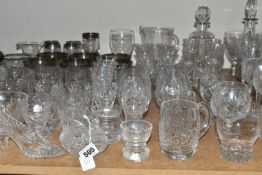 A LARGE QUANTITY OF CUT CRYSTAL AND GLASSWARE, comprising a Royal Doulton decanter (chipped