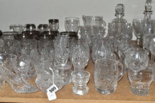 A LARGE QUANTITY OF CUT CRYSTAL AND GLASSWARE, comprising a Royal Doulton decanter (chipped