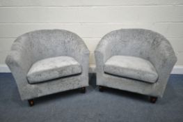 A PAIR OF DUNELM LIGHT GREY UPHOLSTERED TUB CHAIRS (condition report: good) (2)
