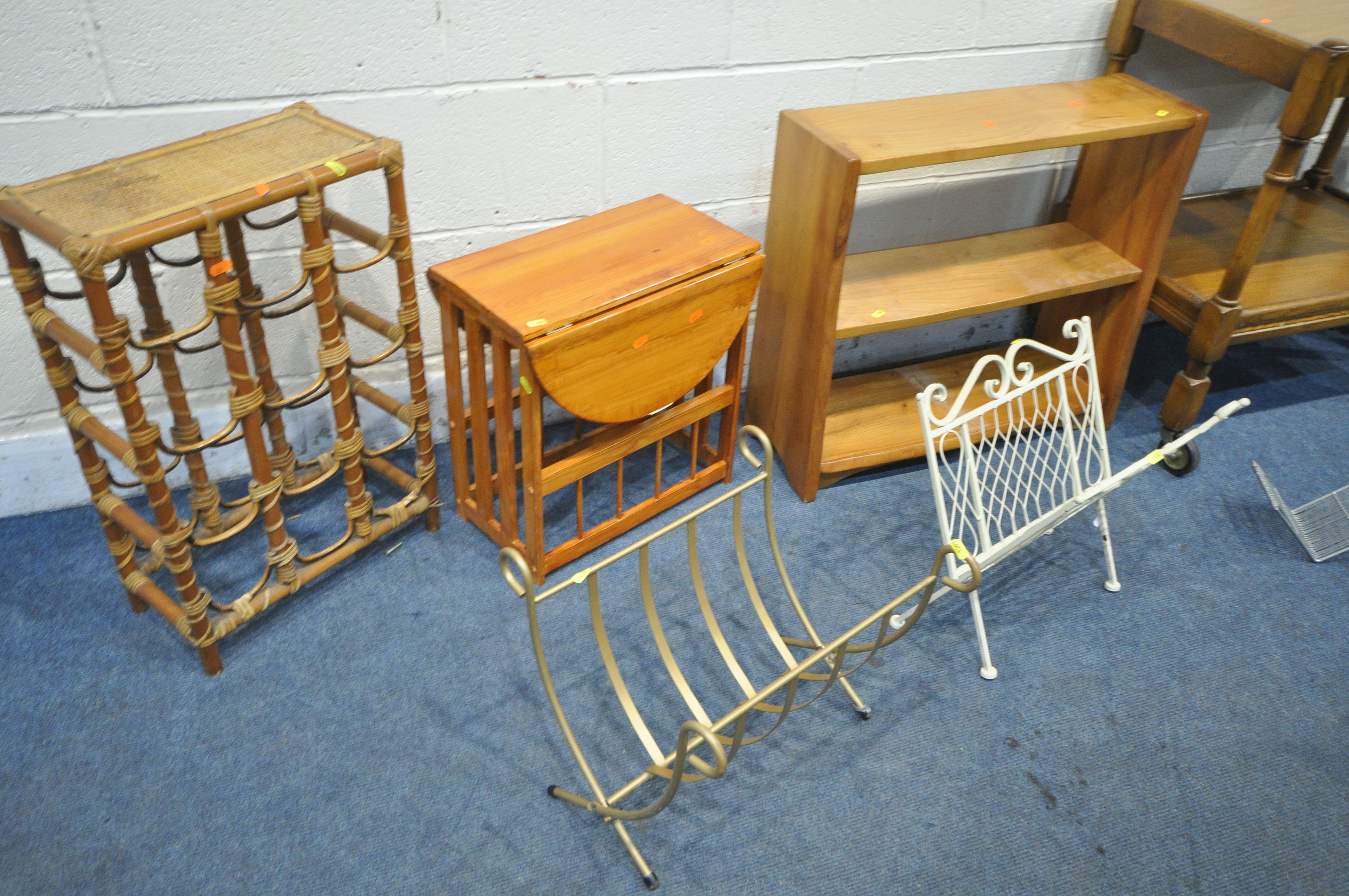 A SELECTION OF OCCASIONAL FURNITURE, to include an oak tea trolley, elm open bookcase, two folding - Image 3 of 3