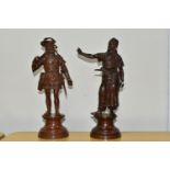 TWO BRONZE FIGURES AFTER ANTOINE BARYE, comprising William Tell and an Arab, each stood on a socle