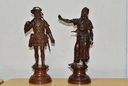 TWO BRONZE FIGURES AFTER ANTOINE BARYE, comprising William Tell and an Arab, each stood on a socle
