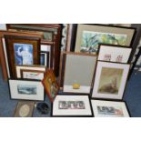 A QUANTITY OF PICTURES AND PRINTS ETC, to include a framed Fijian tapa, approximate size 91cm x