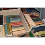 FOUR BOXES OF BOOKS containing approximately 108 miscellaneous titles in hardback format and