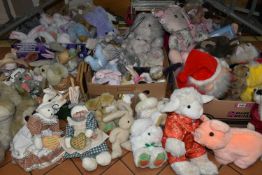 A LARGE COLLECTION OF MODERN SOFT TOYS AND DOLLS, majority are soft toy rabbits but also includes