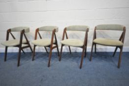 A SET OF FOUR MID-CENTURY THOMAS HARLEV FOR FARSTRUP MOBLER DINING CHAIRS, model 205, with green