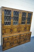 TWO OAK LEAD GLAZED BOOKCASES, each cabinet length 92cm x depth 42cm x height 191cm x height of base