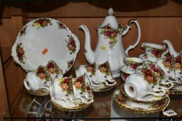 ROYAL ALBERT 'OLD COUNTRY ROSES' PATTERN TEA AND COFFEEWARE, comprising a two tier cake stand,