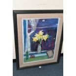 WAGNER (20TH CENTURY) A CONTEMPORARY STILL LIFE STUDY, depicting a vase of daffodils in front of a