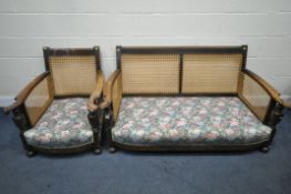 A FRENCH STYLE BEGERE BACK TWO PIECE SUITE, comprising a two seater sofa, length 152cm x depth