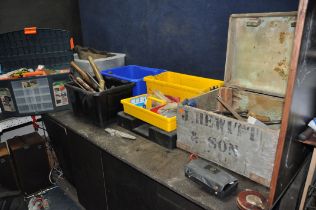 TWO TOOLBOXES, THREE PLASTIC BOXES AND A WOODEN BOX CONTAINING TOOLS including an AVO MultiMinor,