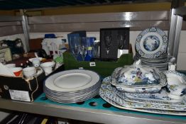 TWO BOXES AND LOOSE CERAMICS AND GLASSWARE, ETC, including an Adams 'Tokio' pattern part dinner