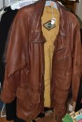 THREE GENTLEMEN'S JACKETS, comprising a rust coloured Hugo Boss leather jacket, drawstring waist and