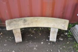 TWO MODERN COMPOSITE GARDEN BENCHES one top broken in half, with two shaped support, vine