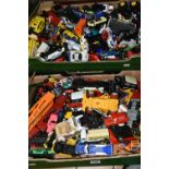 A QUANTITY OF UNBOXED AND ASSORTED PLAYWORN MODERN DIECAST VEHICLES, Corgi, Burgao, Lledo,