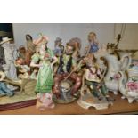 A LARGE QUANTITY OF CAPODIMONTE FIGURES AND SIMILAR, comprising vases, figural groups, figural table