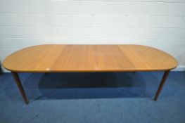 A MID CENTURY TROEDS BJARNUM SWEDISH TEAK EXTENDING TABLE, with two additional leaves, stamped to