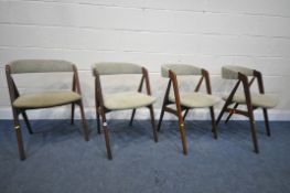 A SET OF FOUR MID-CENTURY THOMAS HARLEV FOR FARSTRUP MOBLER DINING CHAIRS, model 205, with green