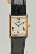 A SILVER GILT 'MUST DE CARTIER' TANK VERMEIL WRIST WATCH, quartz movement, alternating Roman