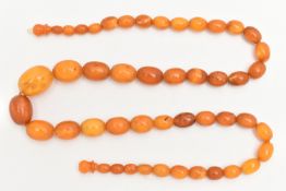 A NATURAL BUTTERSCOTCH AMBER BEAD NECKLACE, graduated oval beads, largest measuring 16.0mm x 12.2mm,